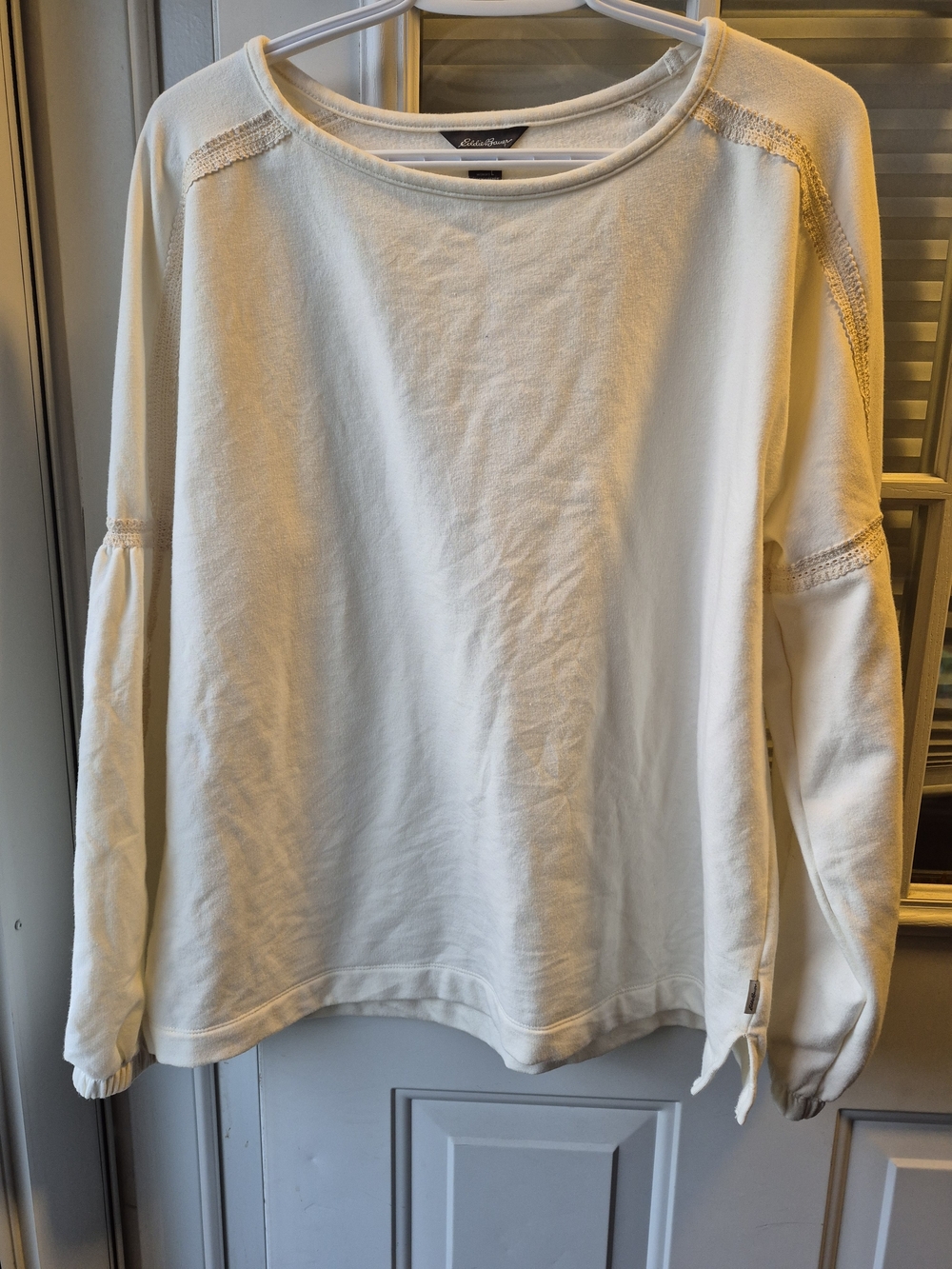 Eddie Bauer Off-White Lace-Trim Pullover Sweatshirt